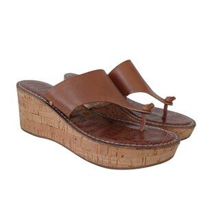 Sam Edelman Cork Wedge Sandals Brown Leather Roy 3D Platform Shoes Womens 8.5